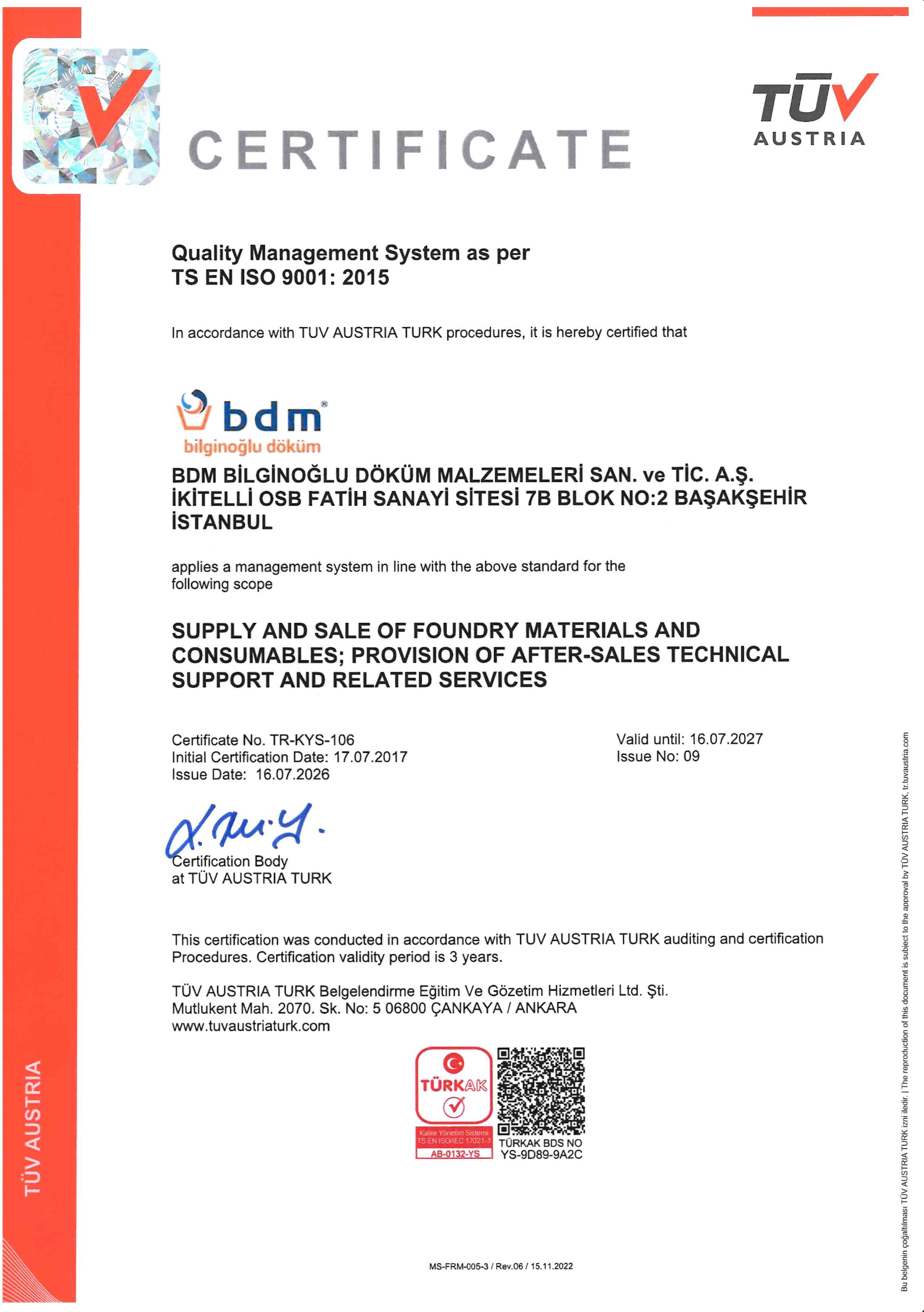 ONAYLI SERTİFİKALAR BDM